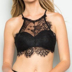 RESIDENTS ON HIGH NECK EYELASH BRALETTE WITH CROSS SPOTLIGHT BACK with Support
